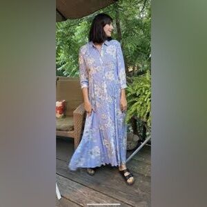 Philosophy Blue & White 3/4 Sleeves Button Down Beach Dress Size 6